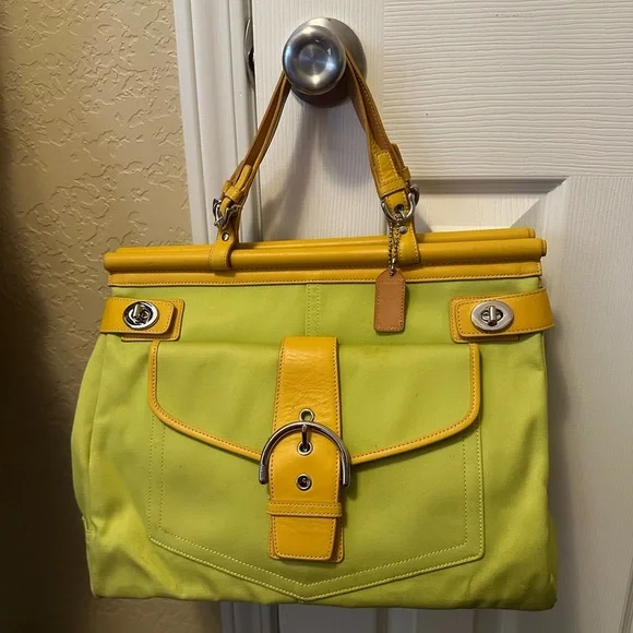 Coach Vintage Tote Bag, Yellow and Lime Green - Picture 2 of 15